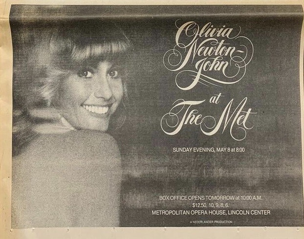Ad in the New York Times for Olivia's concert at the Met - New York Times