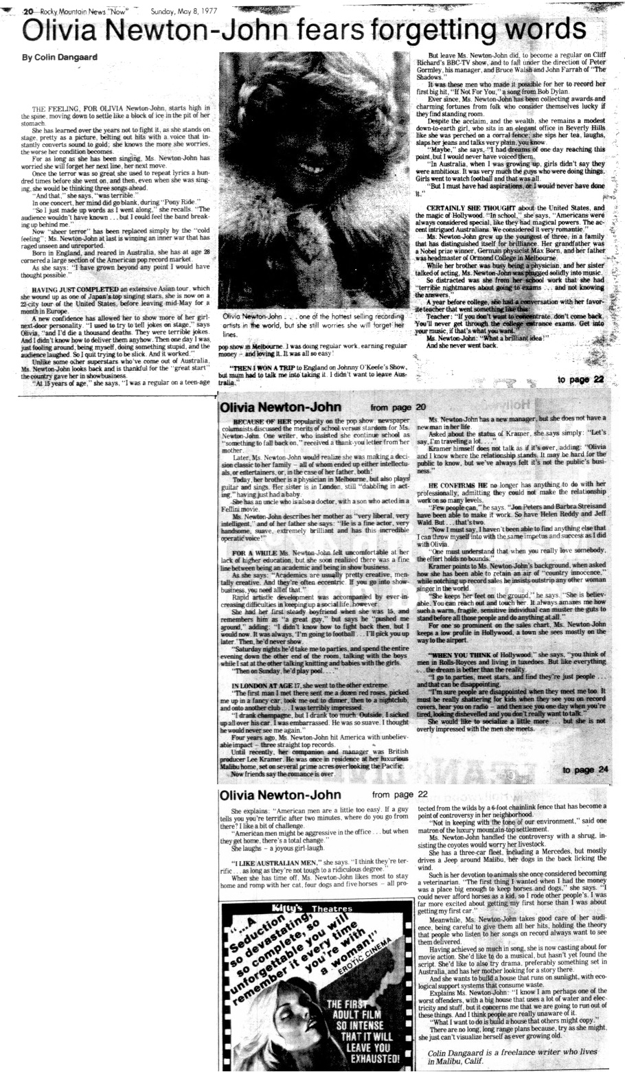 Olivia Newton-John fears forgetting words - The Rocky Mountain News