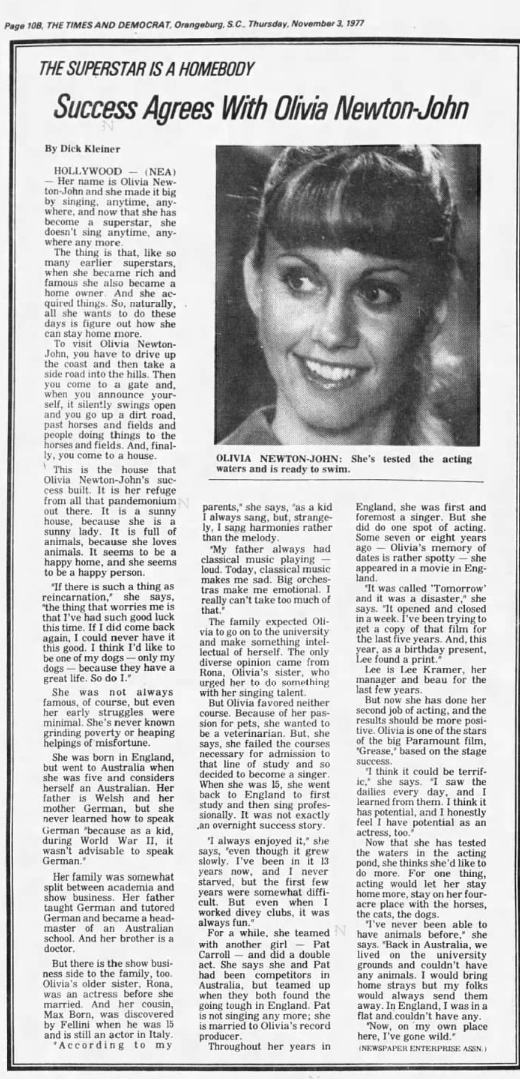 Success Agrees with Olivia Newton-John - The Times and Democrat