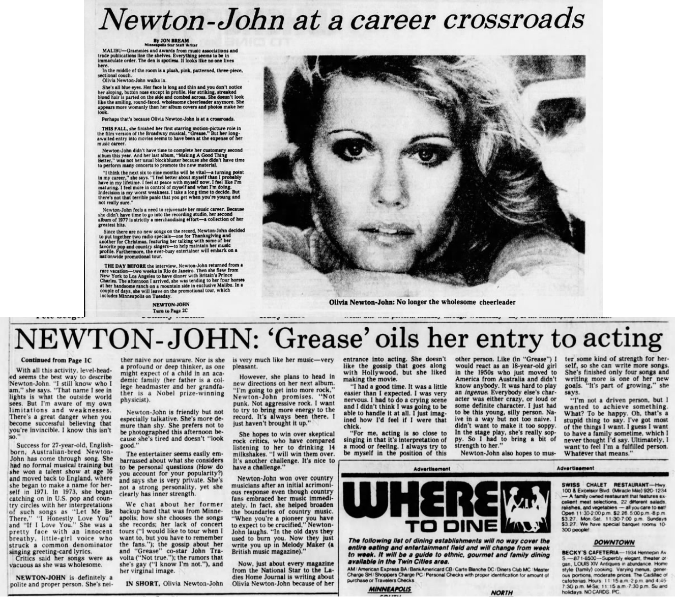 Newton-John at a career crossroads - The Minneapolis Star