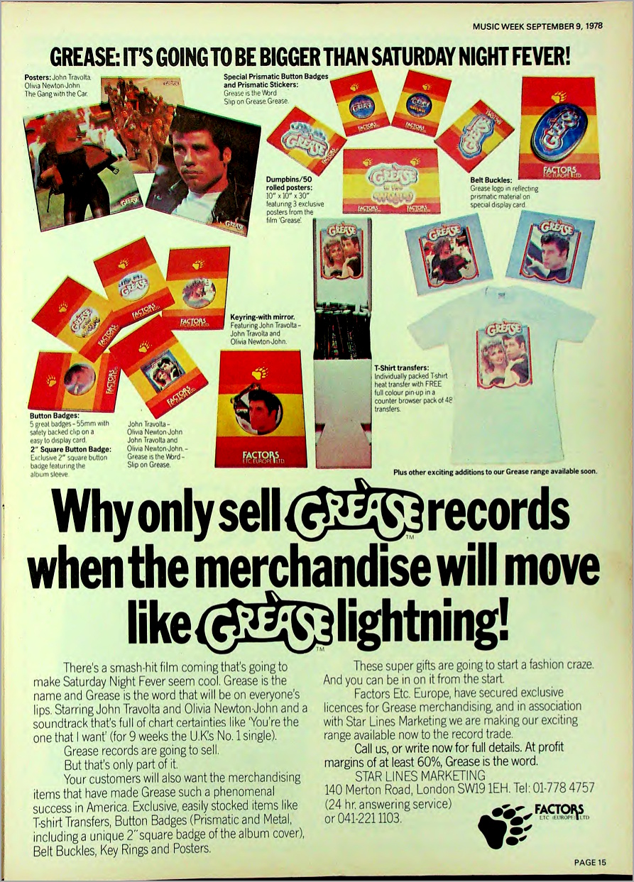 Grease Merchandise will move like Grease lighting - Music Week