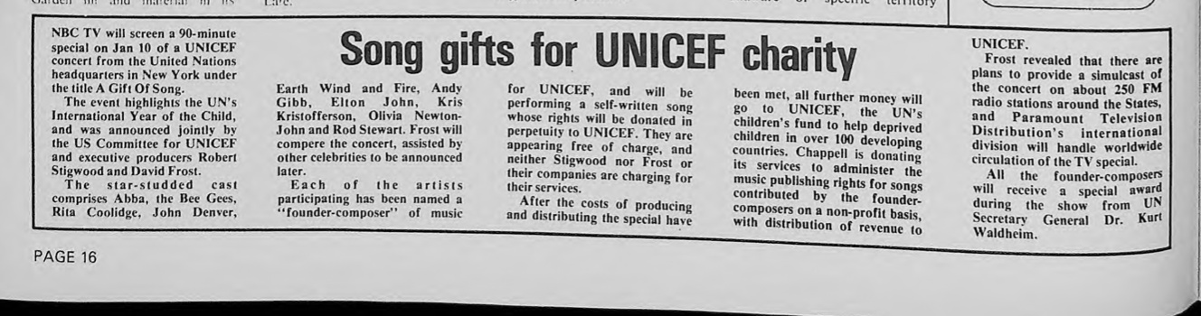 Songs Gifts for UNICEF charity - Music Week