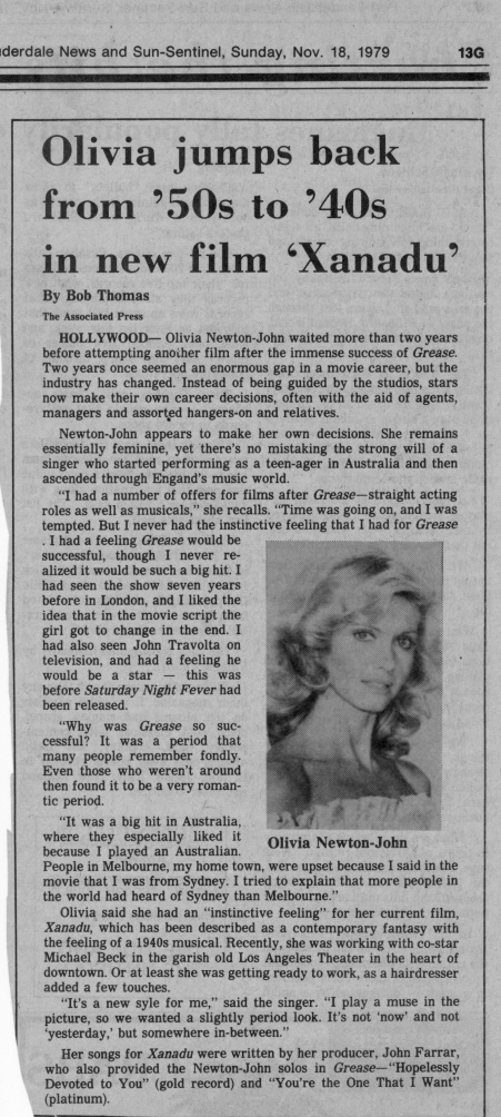 Olivia jumps back from 50s to 40s in new movie Xanadu - Sun Sentinel