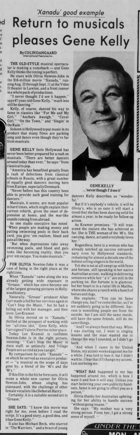 Return to musicals pleases Gene Kelly - The Sunday Constitution