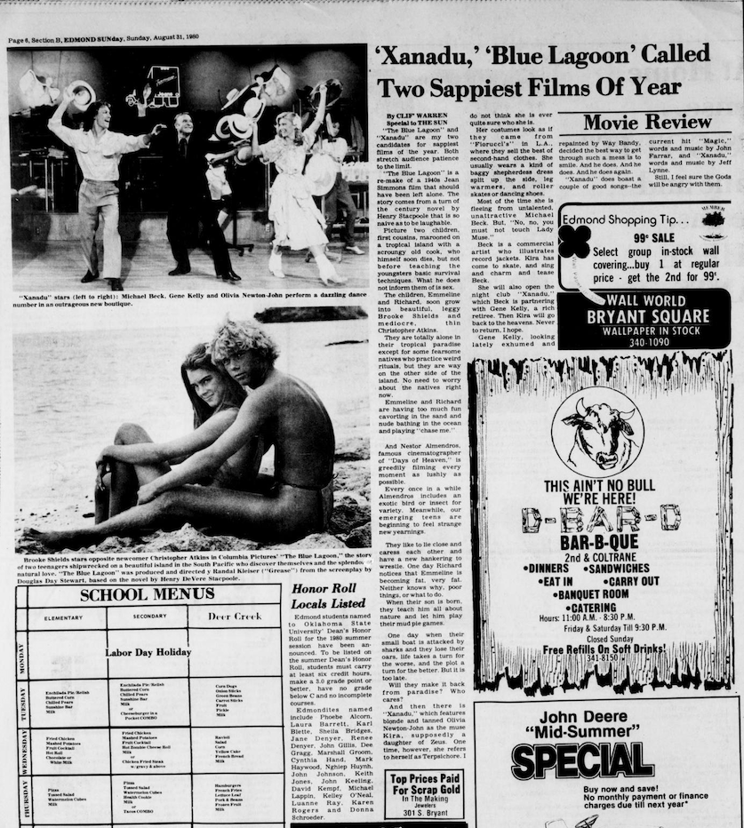 Xanadu, Blue Lagoon Called Two Sappiest Films Of Year - Edmond Sunday