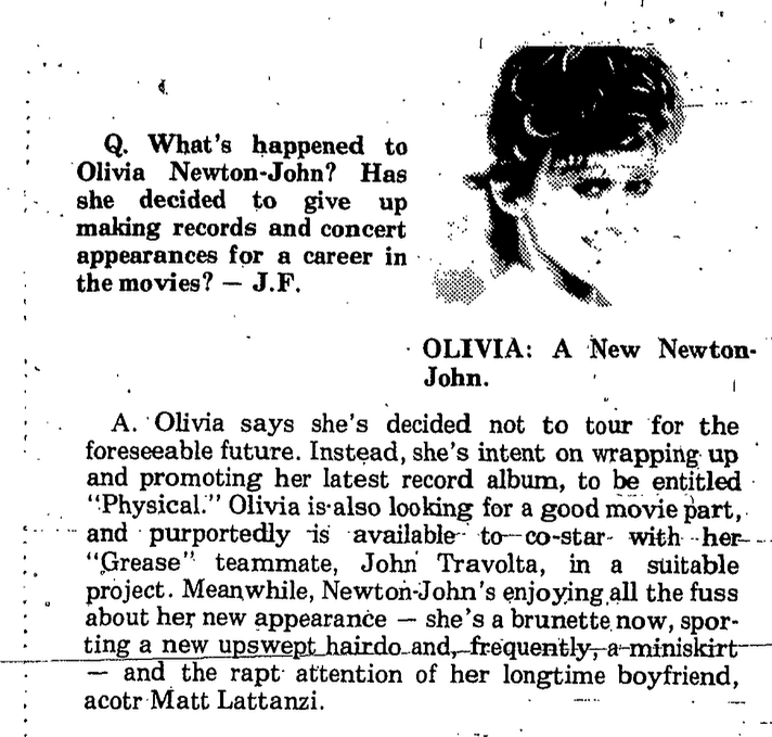 What's Happened to Olivia Newton-John? fan letter - Sandy Creek News