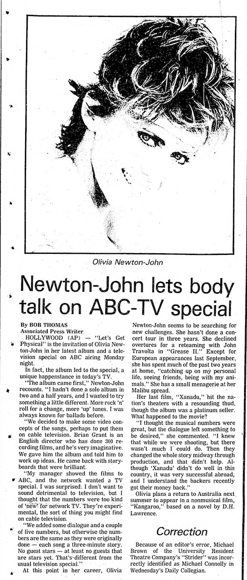 Newton-John let's body talk on ABC TV Special - The Daily Collegian