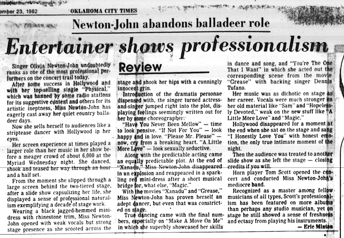 Newton-John abandons balladeer role - Oklahoma City Times