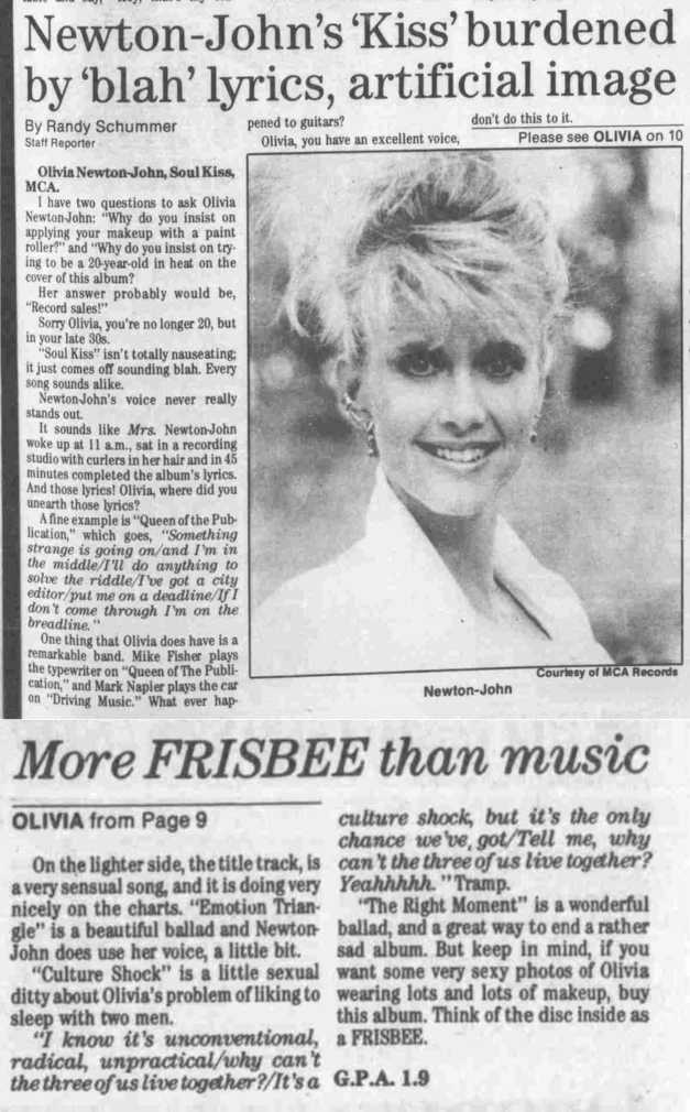 Newton-John's Kiss burdened by blah lyrics, artificial image - Daily Nebraskan