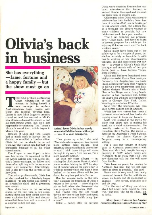 Olivia's Back in Business - Woman's Day
