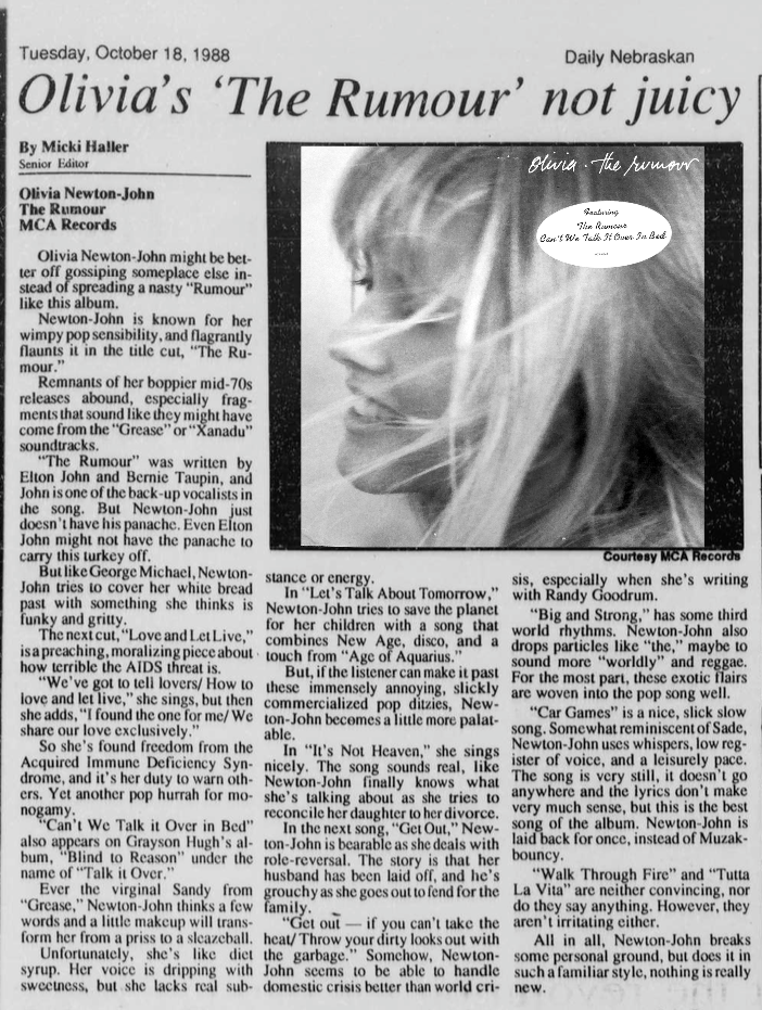 Olivia's The Rumour not juicy  - Daily Nebraskan