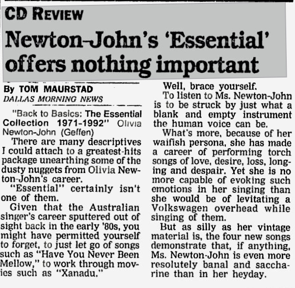CD Review Newton-John's Essential offers nothing important - The Vindicator