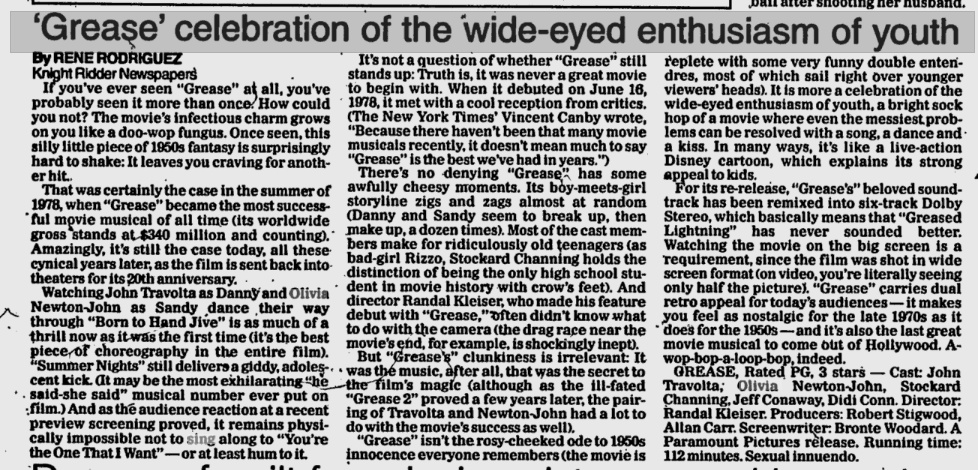 Grease celebration of the wide-eyed enthusiasm of youth - Rome New Tribune