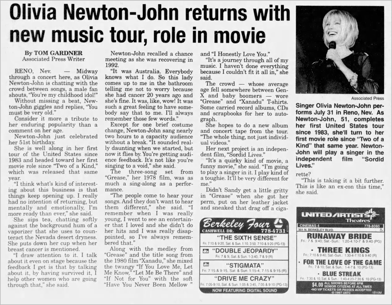 Olivia Newton-John returns with new music tour - Goldsboro News Argus