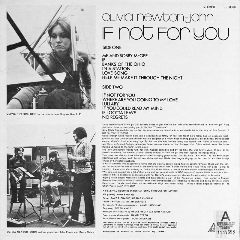 1971 LP If Not For You by Olivia Newton-John back cover