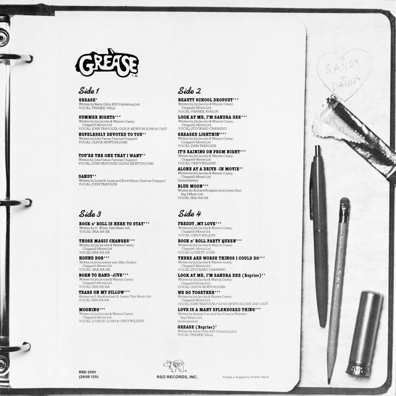 1978 Grease Soundtrack LP sleeve back