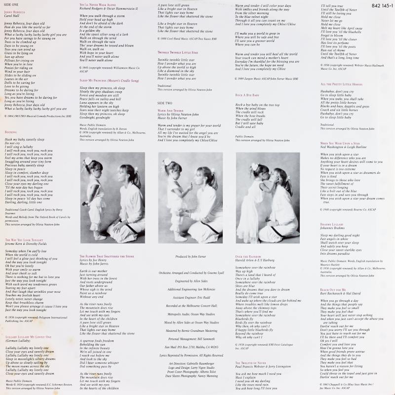 1989 Warm and Tender LP Inner sleeve back cover