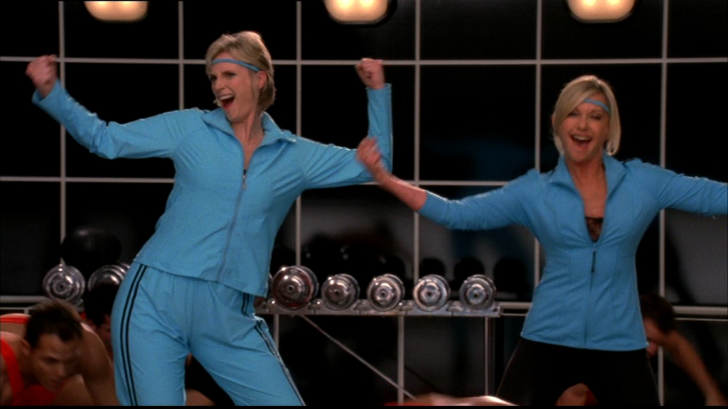 Olivia Newton-John and Jane Lynch in Physical Glee video