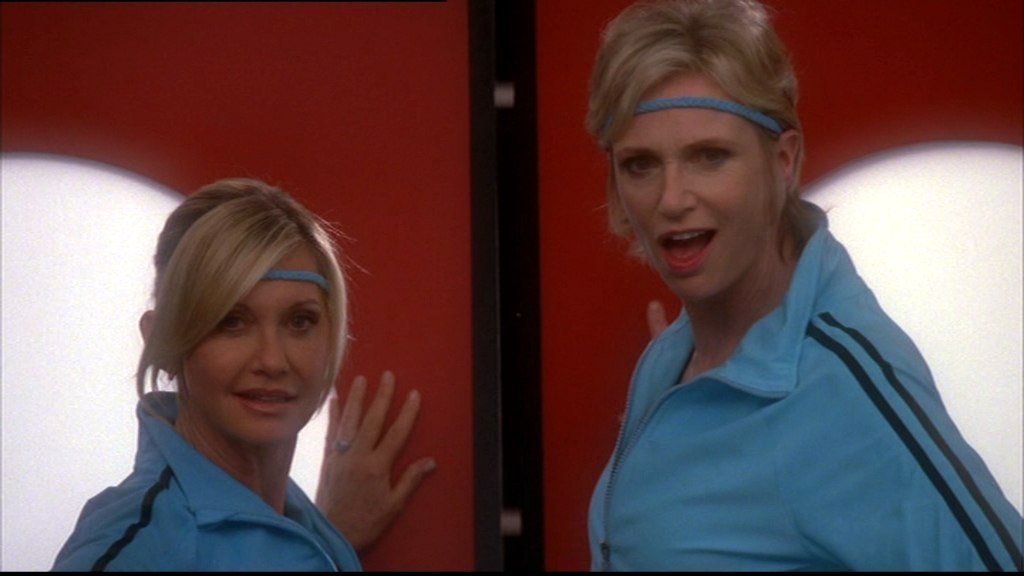 Olivia Newton-John and Jane Lynch in Physical Glee video