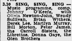 Olivia Newton-John Sing Sing Sing June 1965